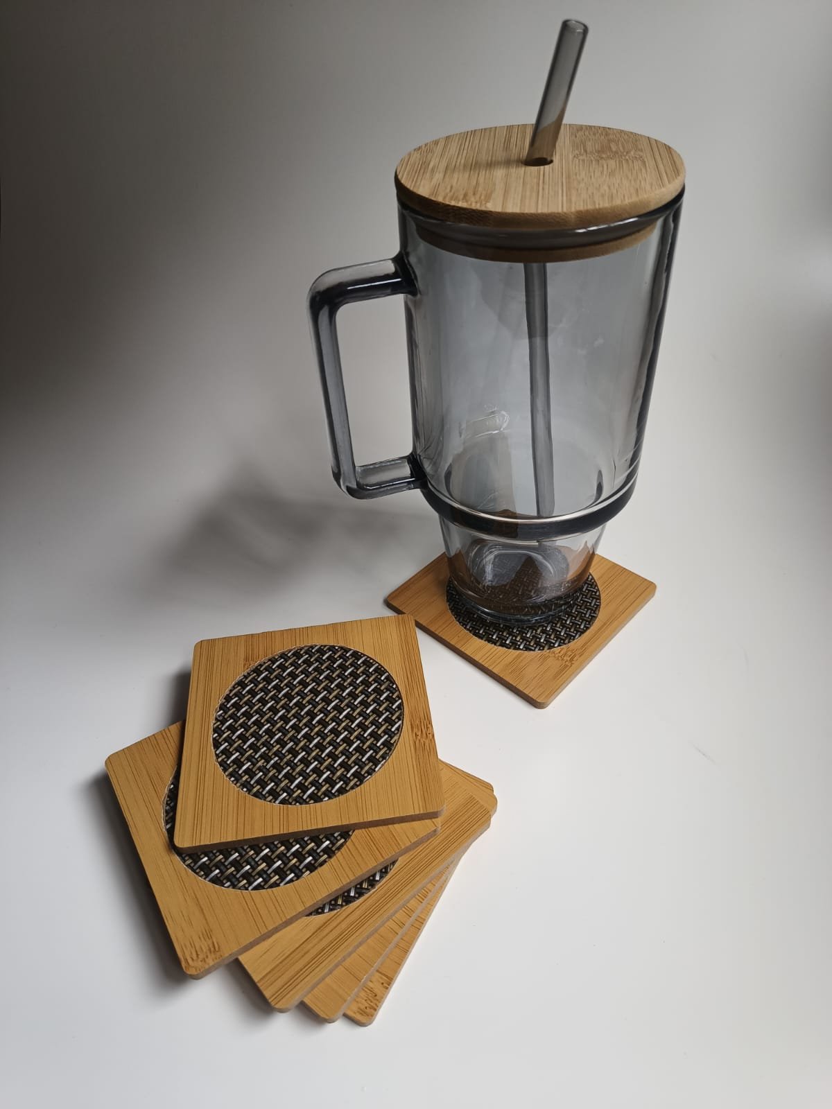 Set posavasos 6 piezas de bambú en bolsa