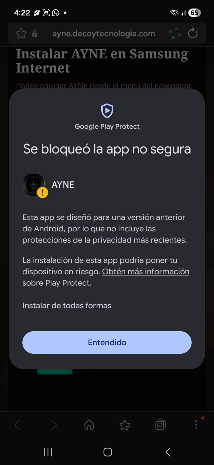Opción Instalar de todas formas